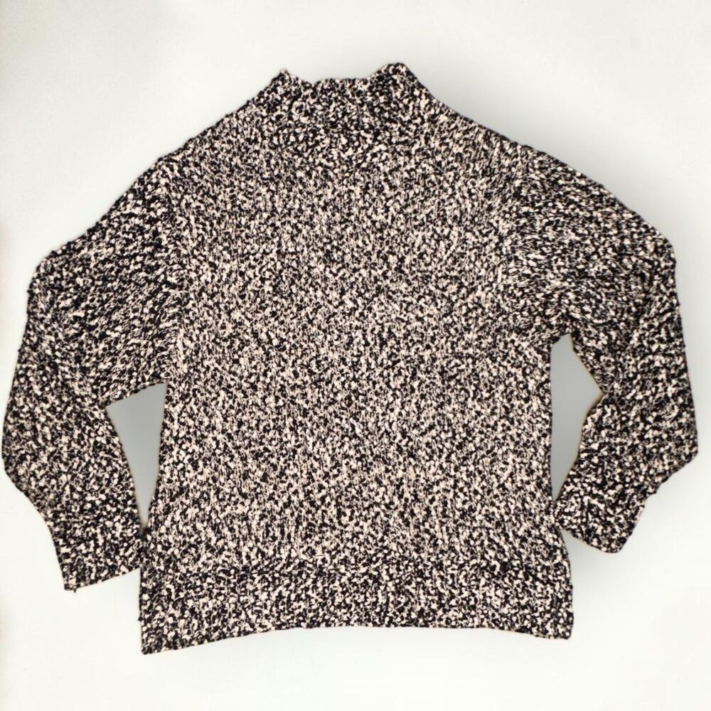 Taylor & Sage Women's XS Black Cream Textured Knit Mock Neck Long Sleeve Sweater